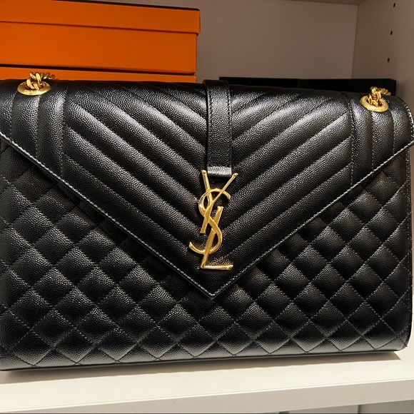 YSL ENVELOPE LARGE BAG IN MIX MATELASSÉ GRAIN DE POUDRE EMBOSSED LEATHER - Picture 2 of 9